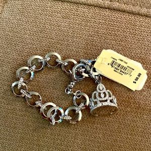 NWT Silver Fossil Charm Bracelet with Crown Charm